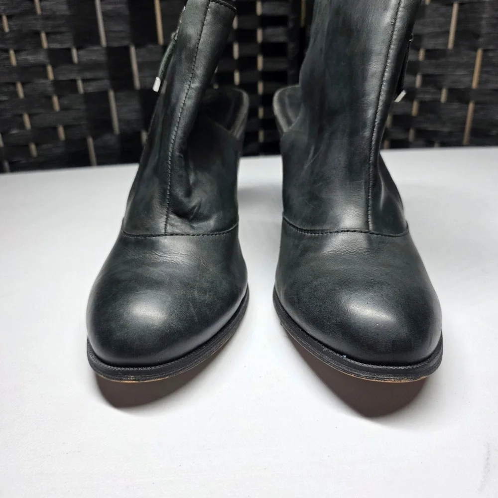 Aldo Womens Black Leather Open Heel Ankle Boots Size 8.5 Zip Block Heel Booties